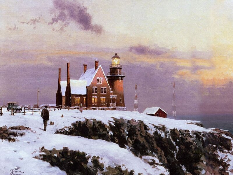 Lighthouse on Snowy Cliff