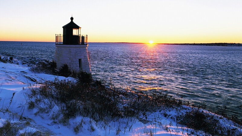 Lighthouse on Snowy Shore — White, Serene