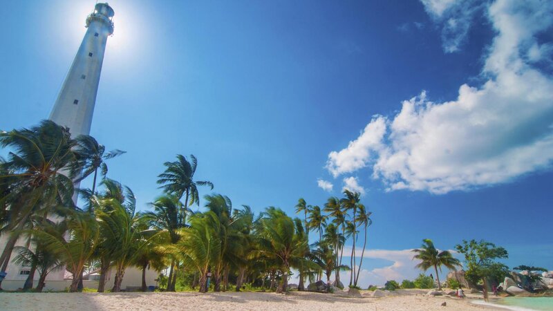 Lighthouse on Tropical Beach — Blue, Serene