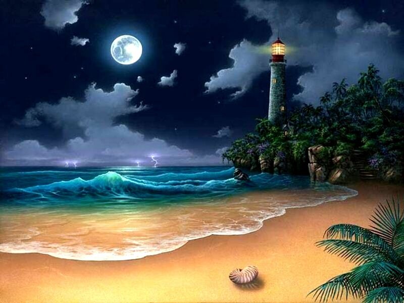 Lighthouse on Tropical Beach