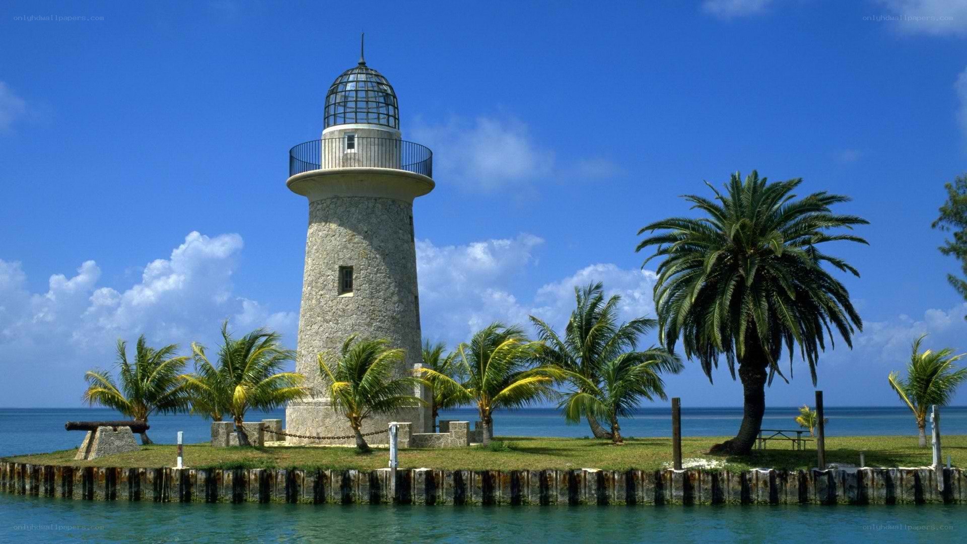 lighthouse on tropical island