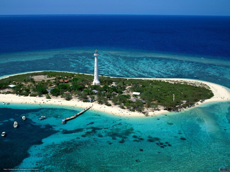 Lighthouse on Tropical Island — Blue, Serene