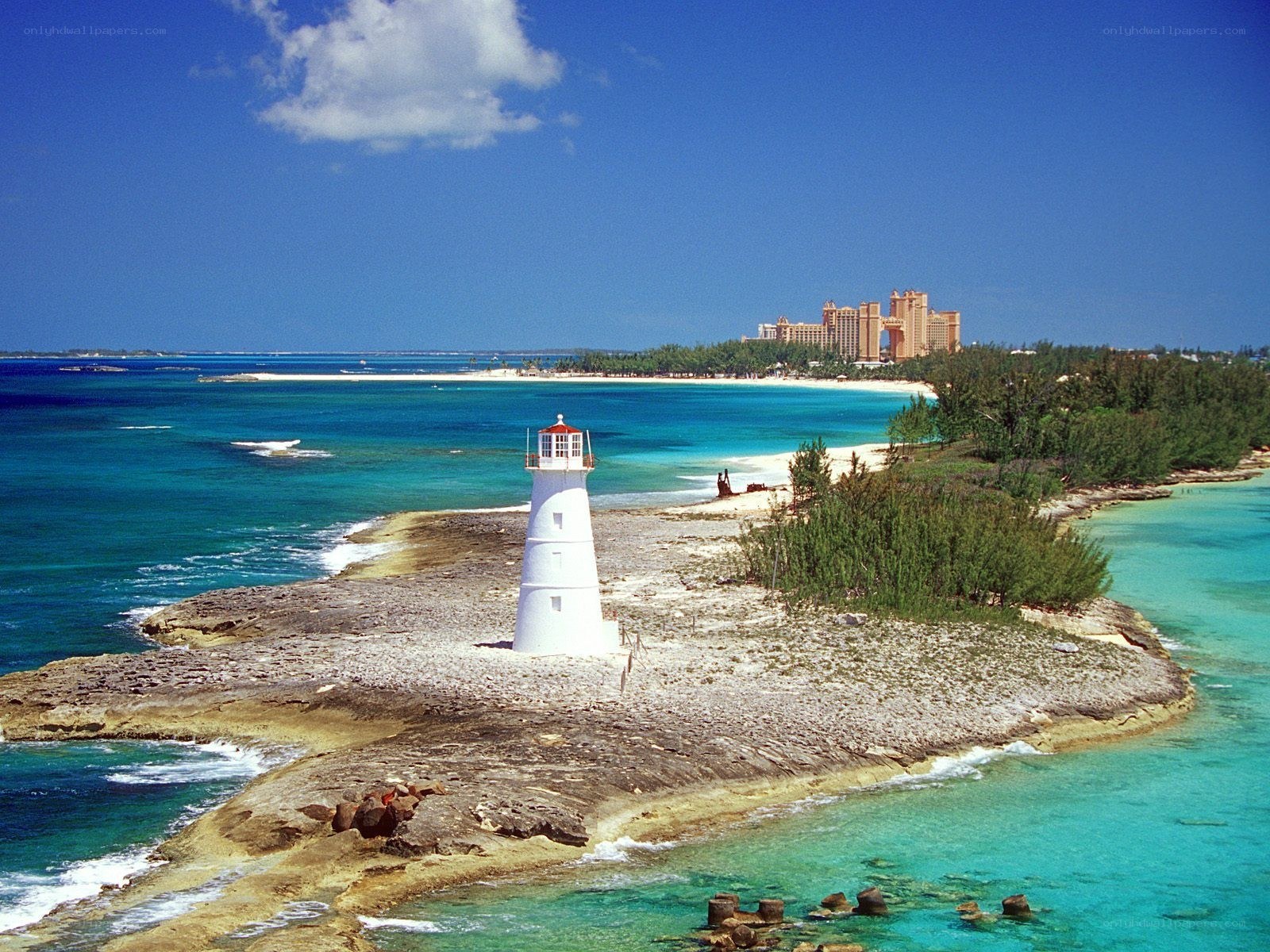 lighthouse on tropical island