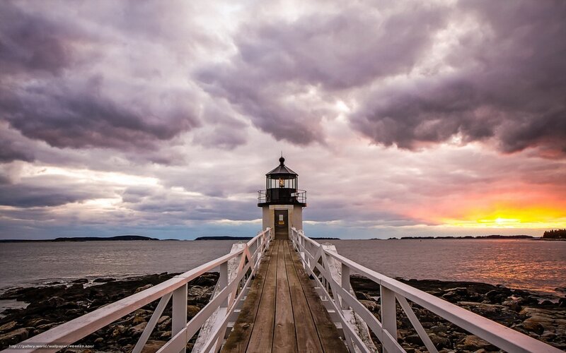 Lighthouse on Wooden Pier — Purple, Dramatic