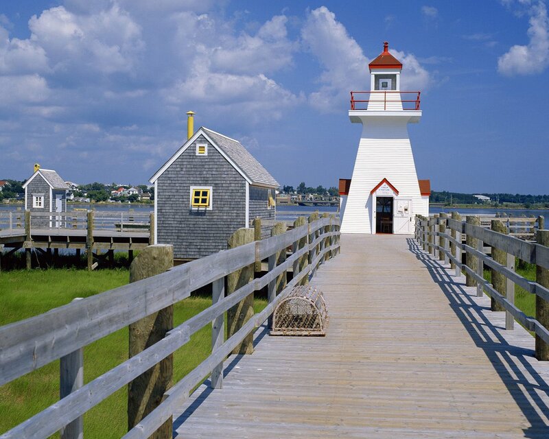Lighthouse on Wooden Pier — White