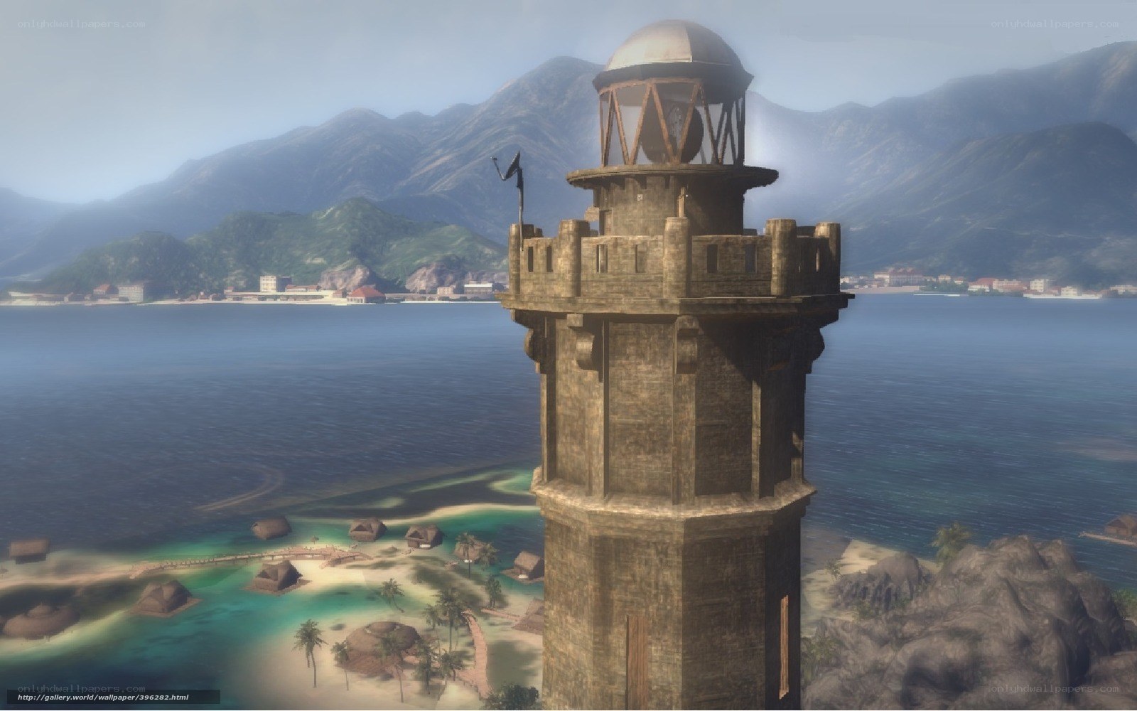 lighthouse overlooking coastal village