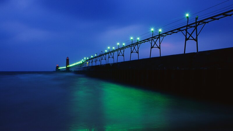 Lighthouse Pier at Night — Blue, Serene