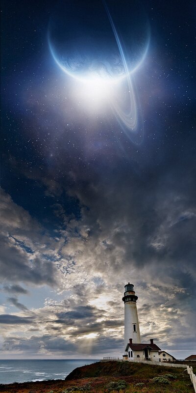 Lighthouse under alien planet