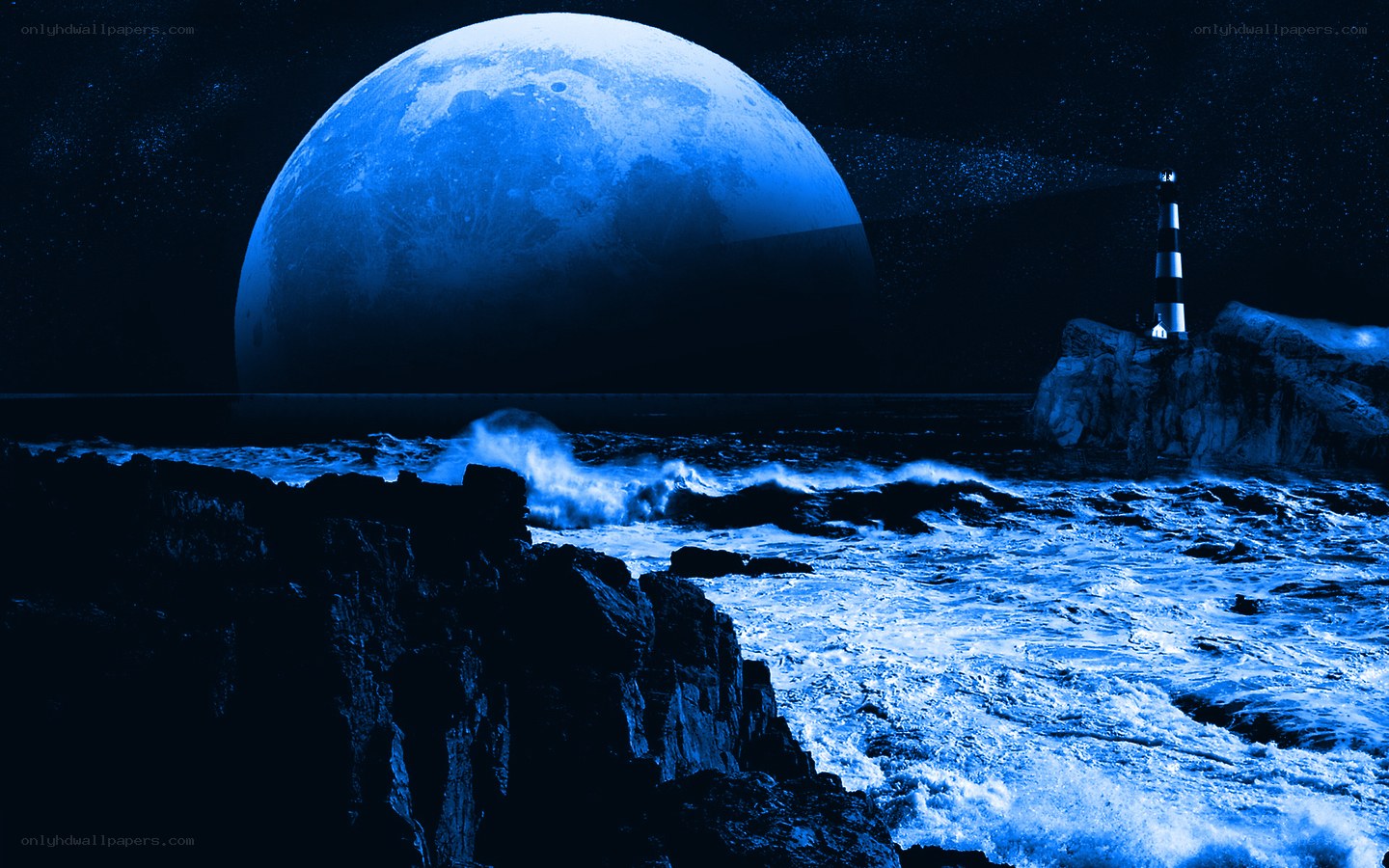 Lighthouse under giant moon