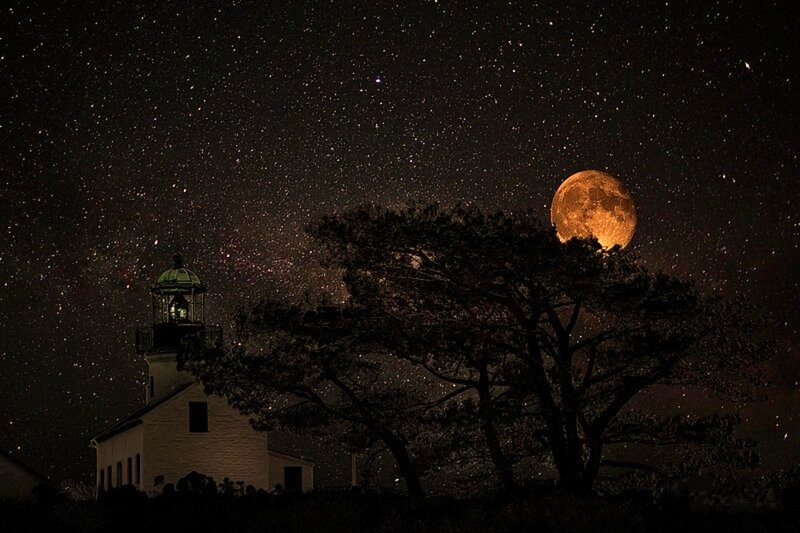 Lighthouse under Moon