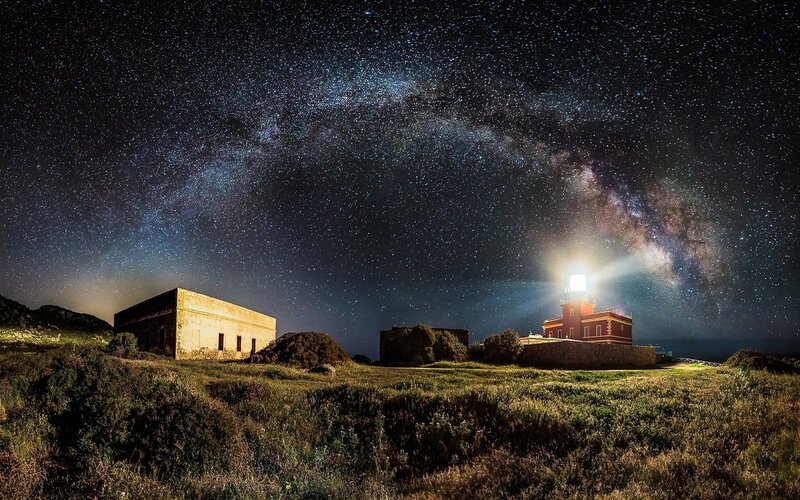 Lighthouse under Starry Sky — Black, Serene