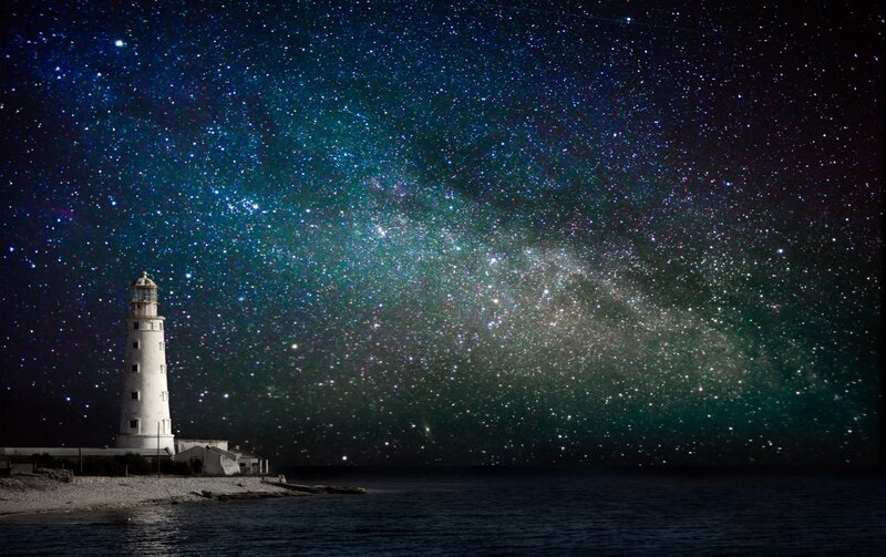 Lighthouse under Starry Sky — Black