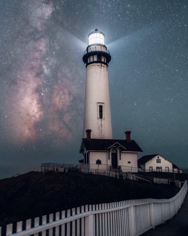 Lighthouse under Starry Sky — White, Serene, Night
