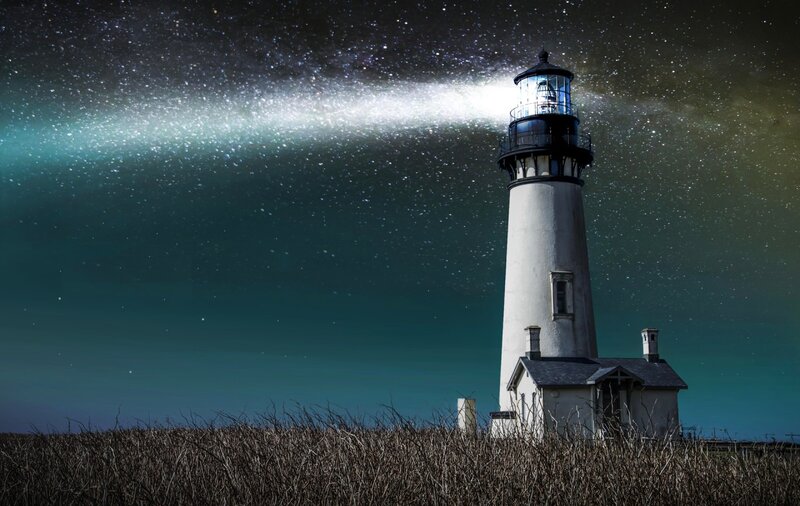 Lighthouse under Starry Sky — White