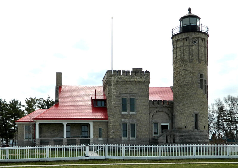 Lighthouse with Brick Building