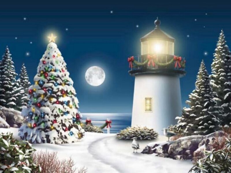 Lighthouse with Christmas Tree