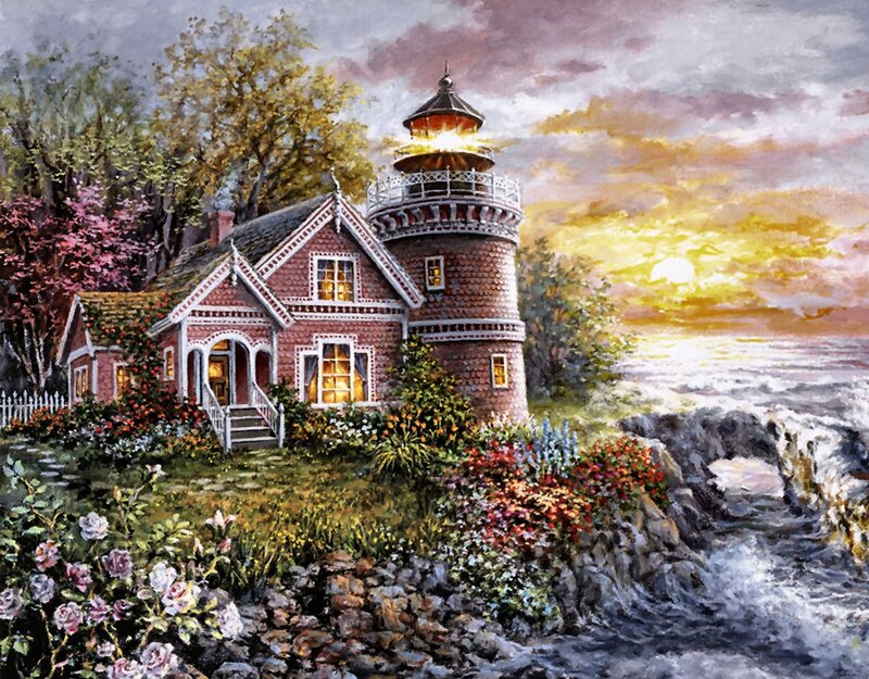 Lighthouse with Cottage