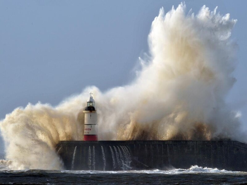 Lighthouse with Crashing Wave — Blue