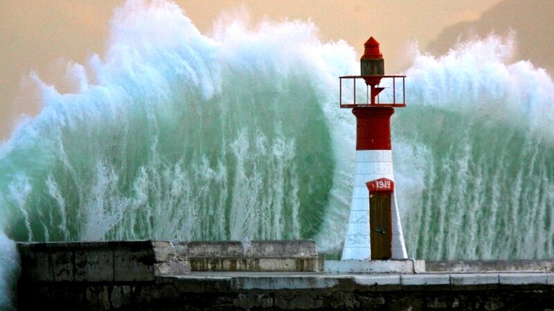 Lighthouse with Crashing Wave