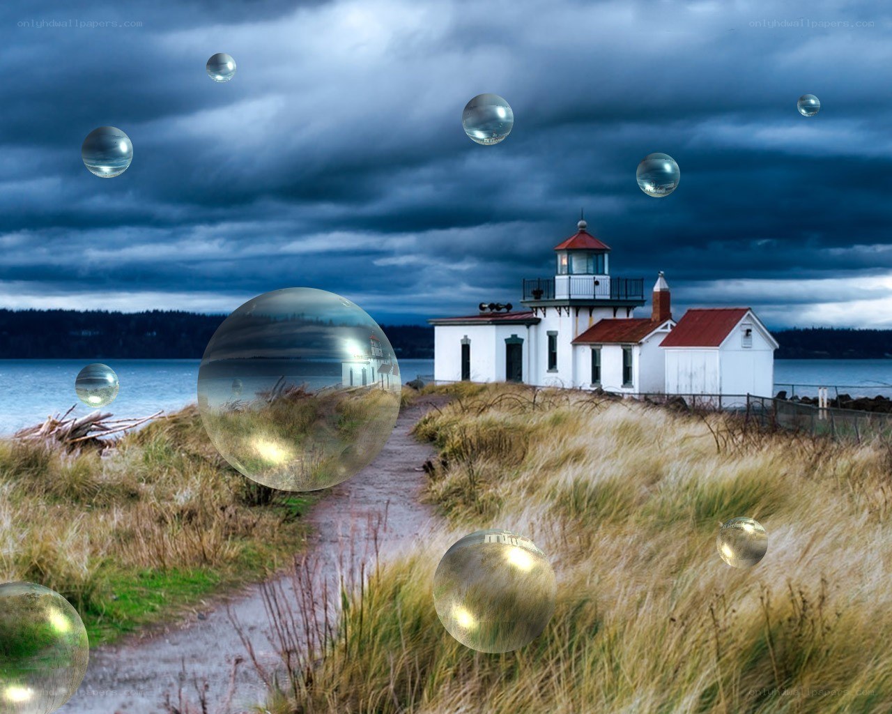 Lighthouse with floating bubbles