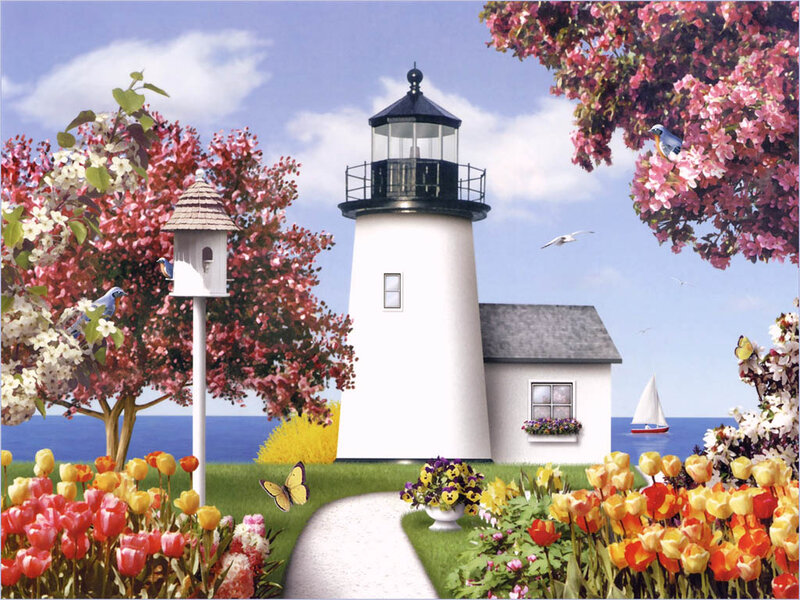 Lighthouse with Flowers