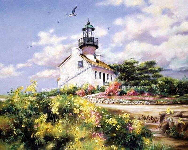 Lighthouse with Flowers — Yellow