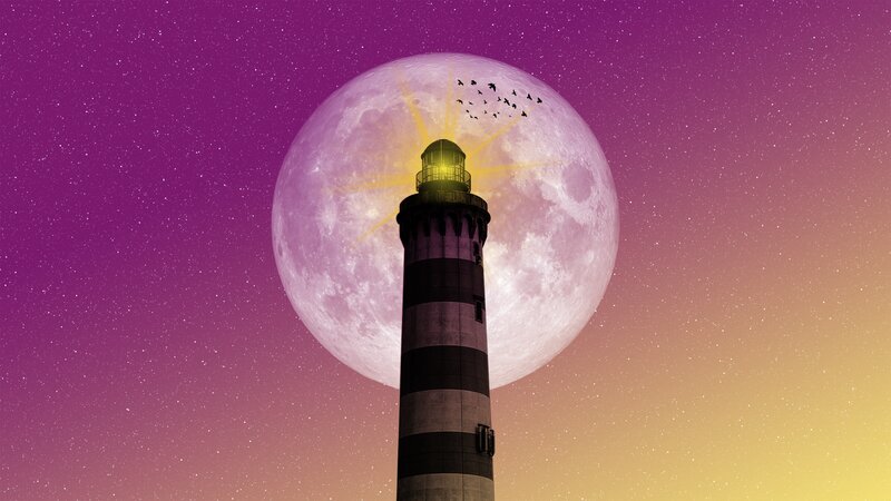Lighthouse with Full Moon — Purple