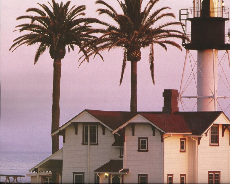 Lighthouse with Palm Trees — White