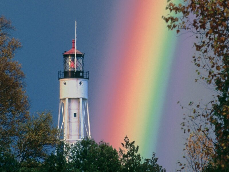 Lighthouse with Rainbow — Blue, Serene