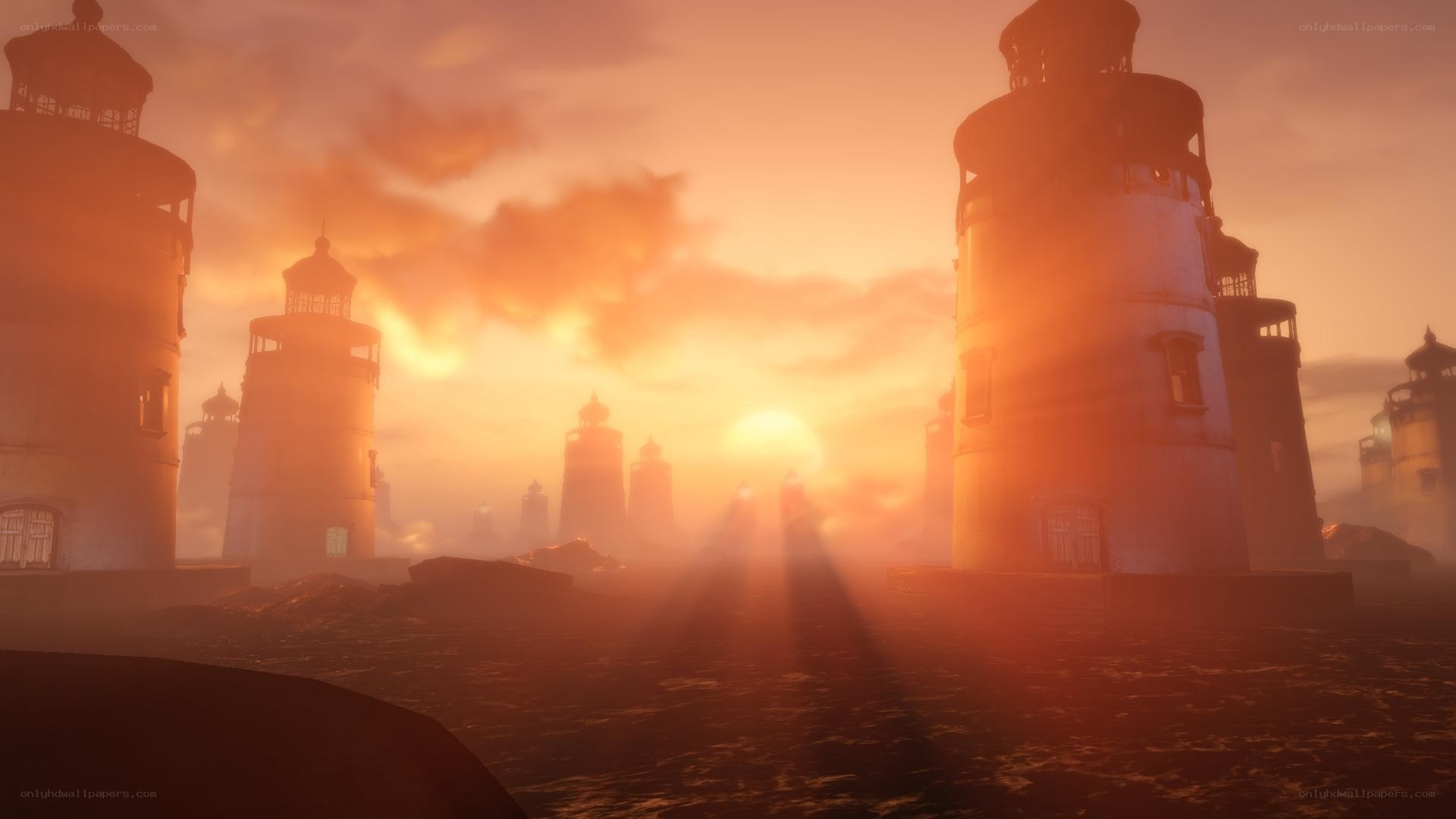 lighthouses at sunset