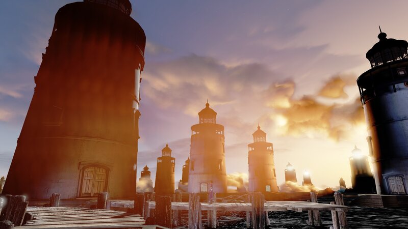 lighthouses at sunset