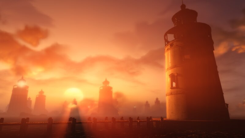 lighthouses at sunset