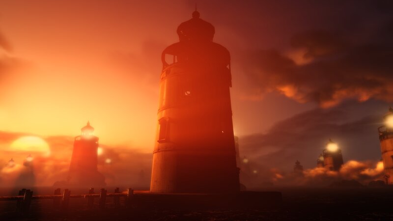 lighthouses at sunset