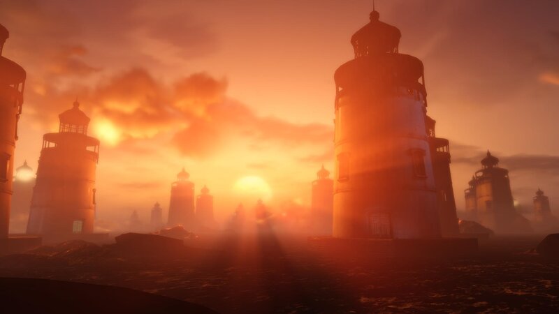 lighthouses at sunset