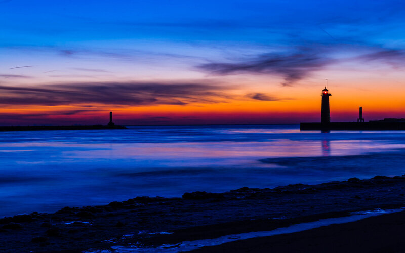 Lighthouses at Sunset — Blue, Serene