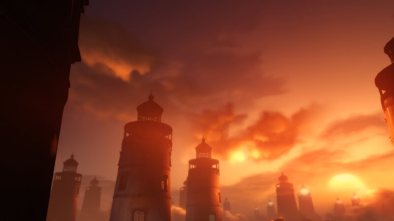 Lighthouses at Sunset — Orange, Dramatic, 3d Render