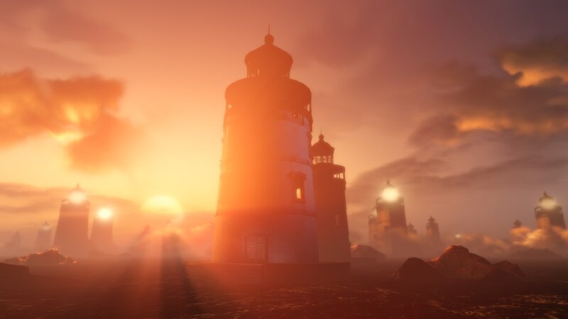 lighthouses at sunset