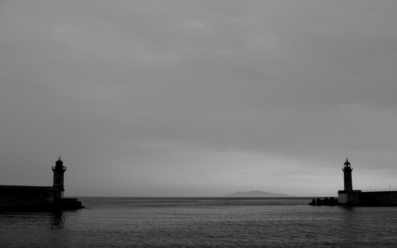 Lighthouses at the harbor entrance