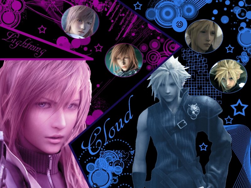 Lightning and Cloud characters collage