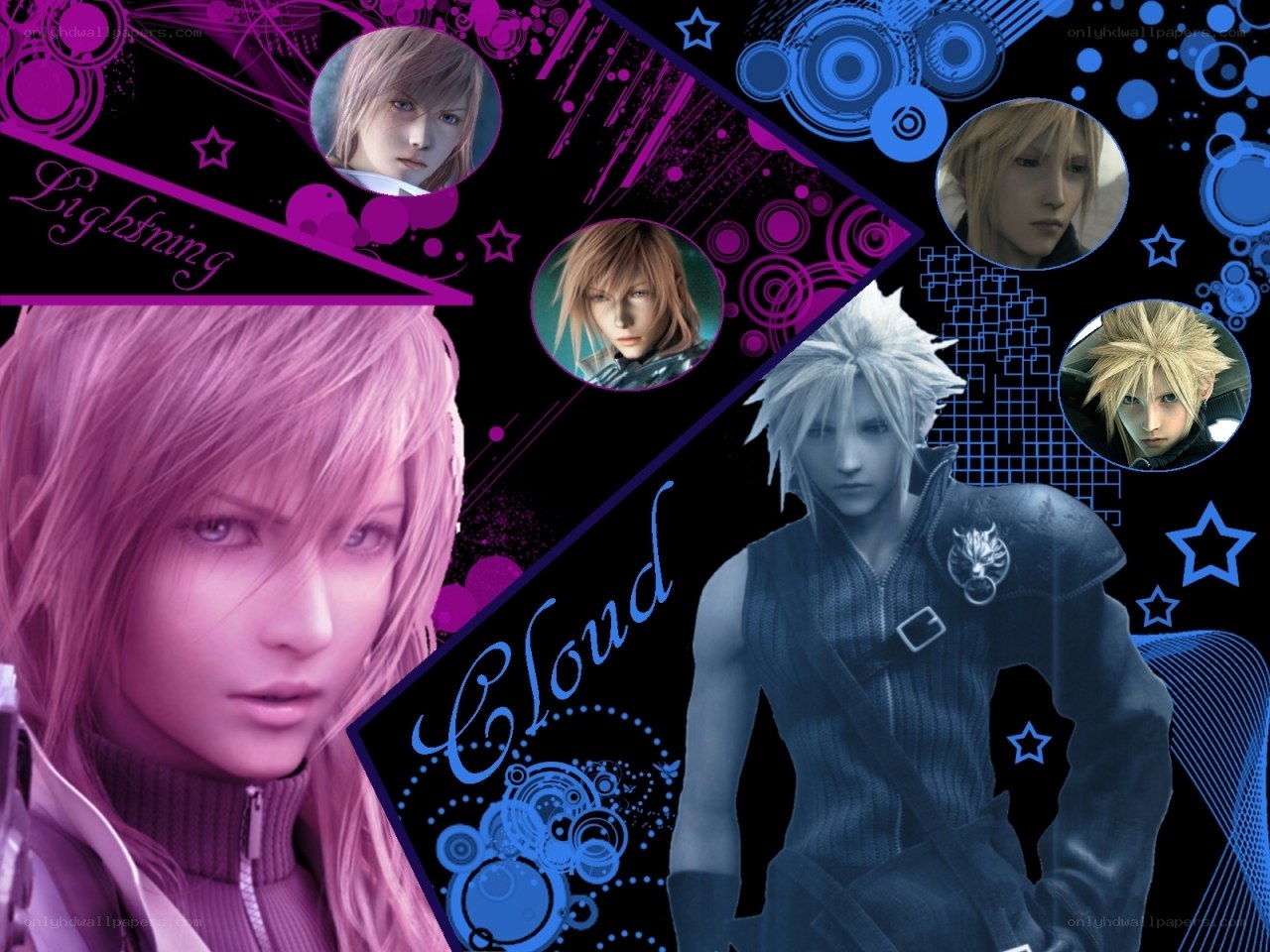 Lightning and Cloud characters collage