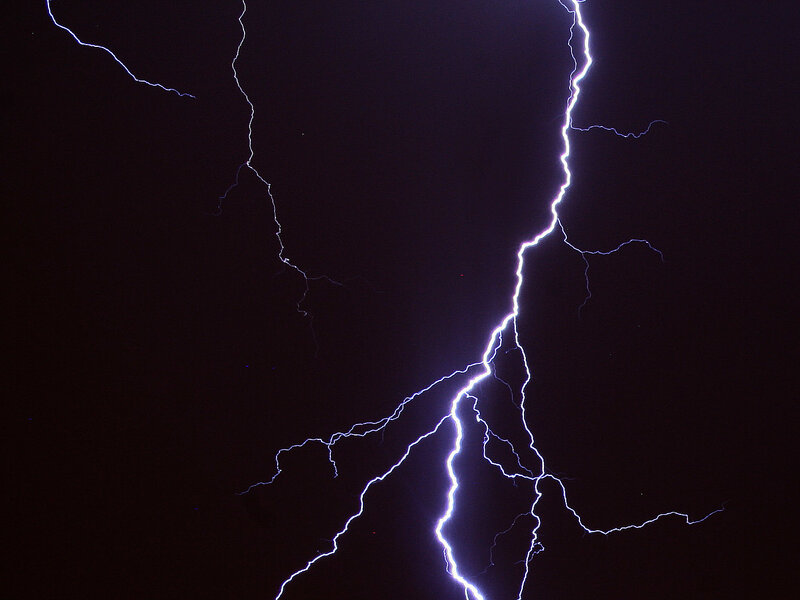 Lightning Bolt in Night Sky — Black, Dramatic