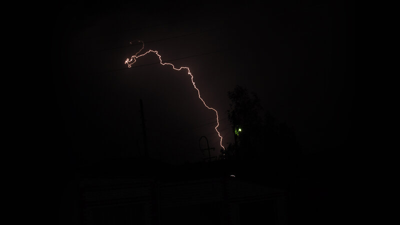 Lightning Bolt in Sky — Black, Dramatic, Night, Photograph