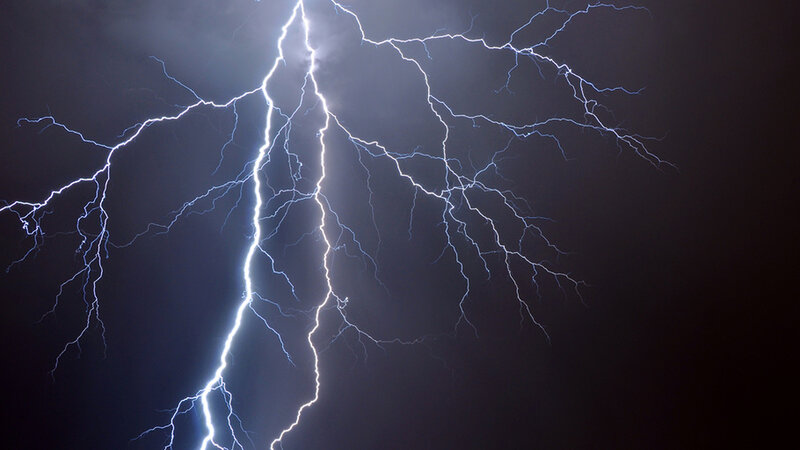Lightning Bolt in Sky — Black, Dramatic, Night