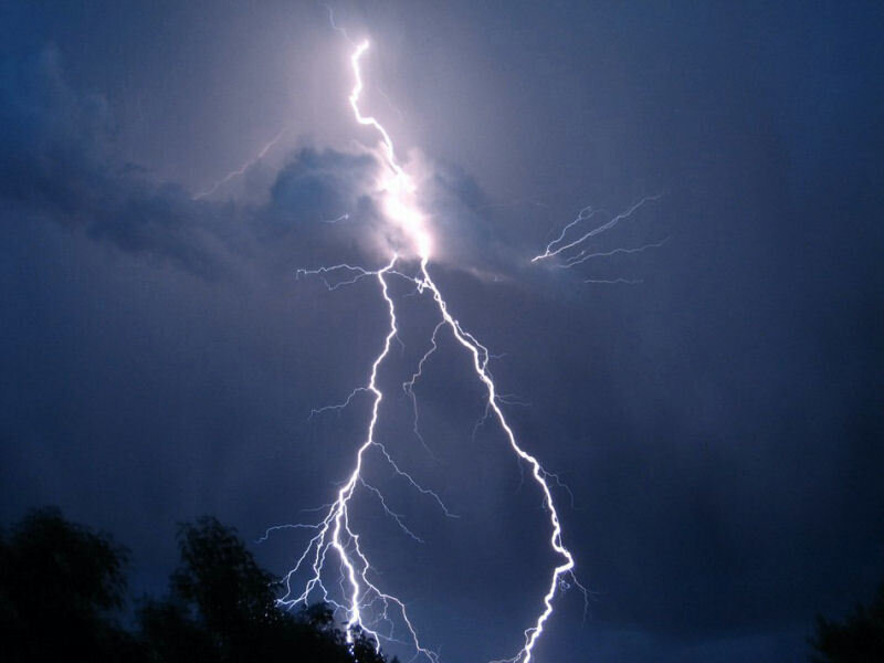 Lightning Bolt in Sky — Blue, Dramatic