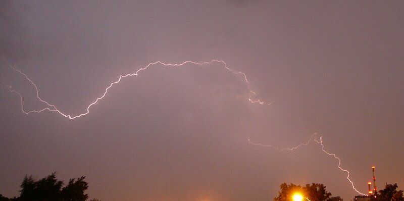 Lightning Bolt in Sky — Gray, Dramatic