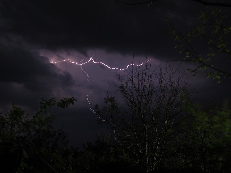Lightning Bolt in Sky — Purple, Dramatic, Night