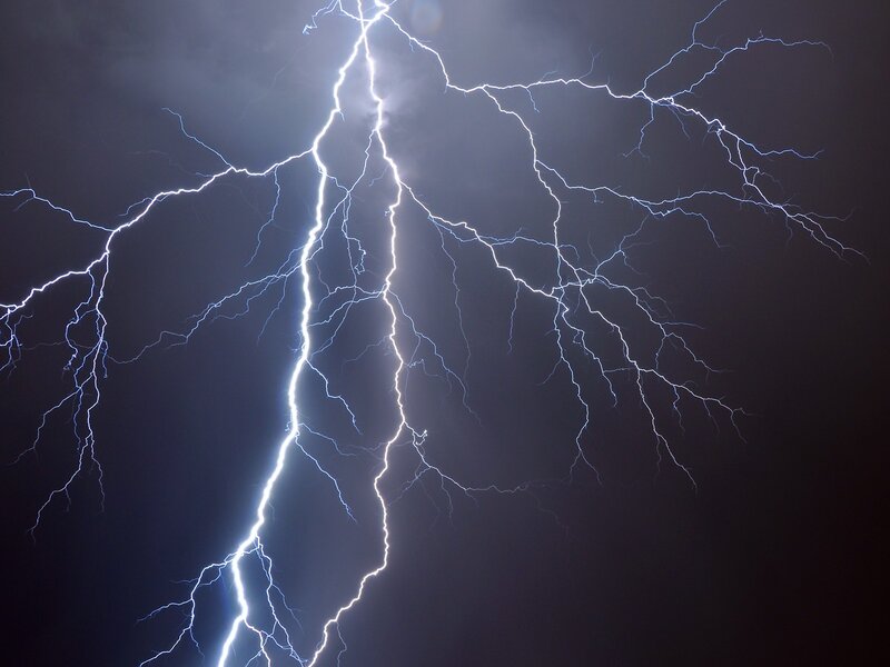 Lightning Bolt in Sky — White
