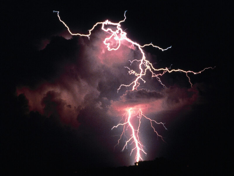 Lightning Bolt in Storm — Black, Dramatic, Night, Photograph