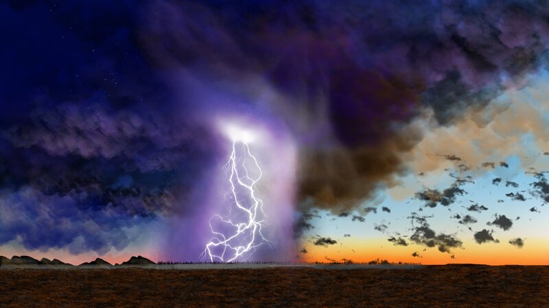 Lightning Bolt in Storm — Purple, Dramatic, Sunset