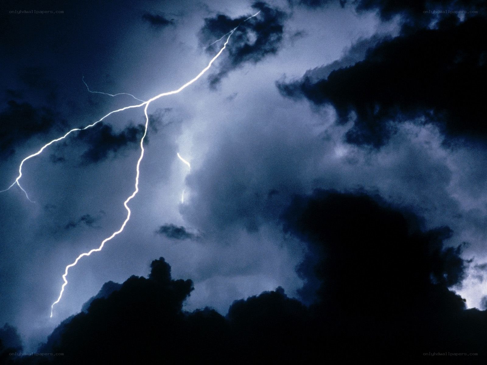 Lightning bolt in stormy sky